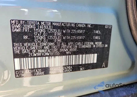 2022 Toyota Rav4 Xle z USA, uszkodzony, nr VIN 2T3W1RFV3NW191155